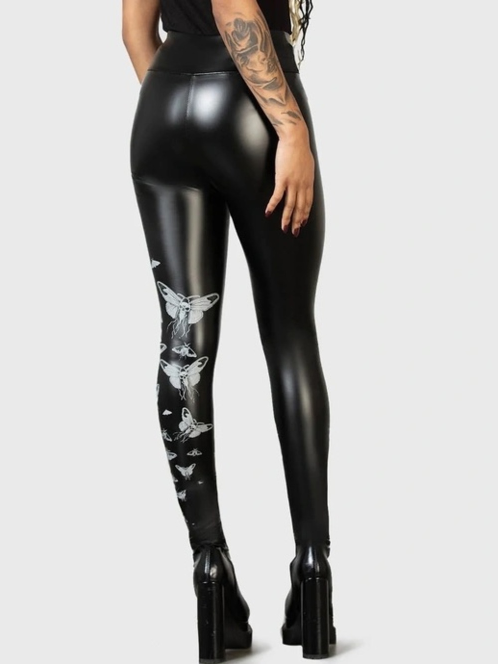 Killstar Faux Leather Gothic Punk Vinyl “Death Head” Moth Leggings